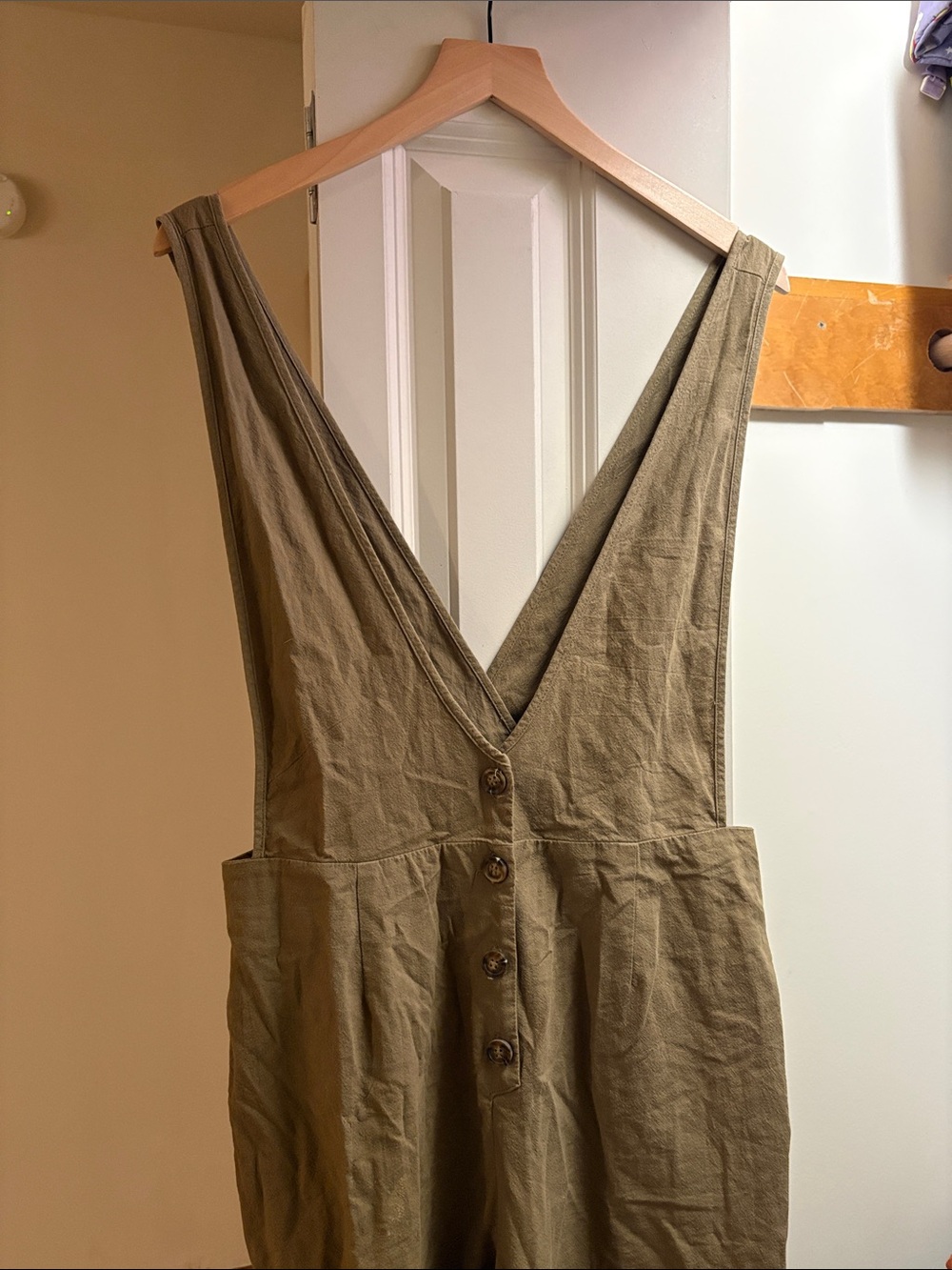 Sleeveless V-Neck Button Front Jumpsuit in Olive